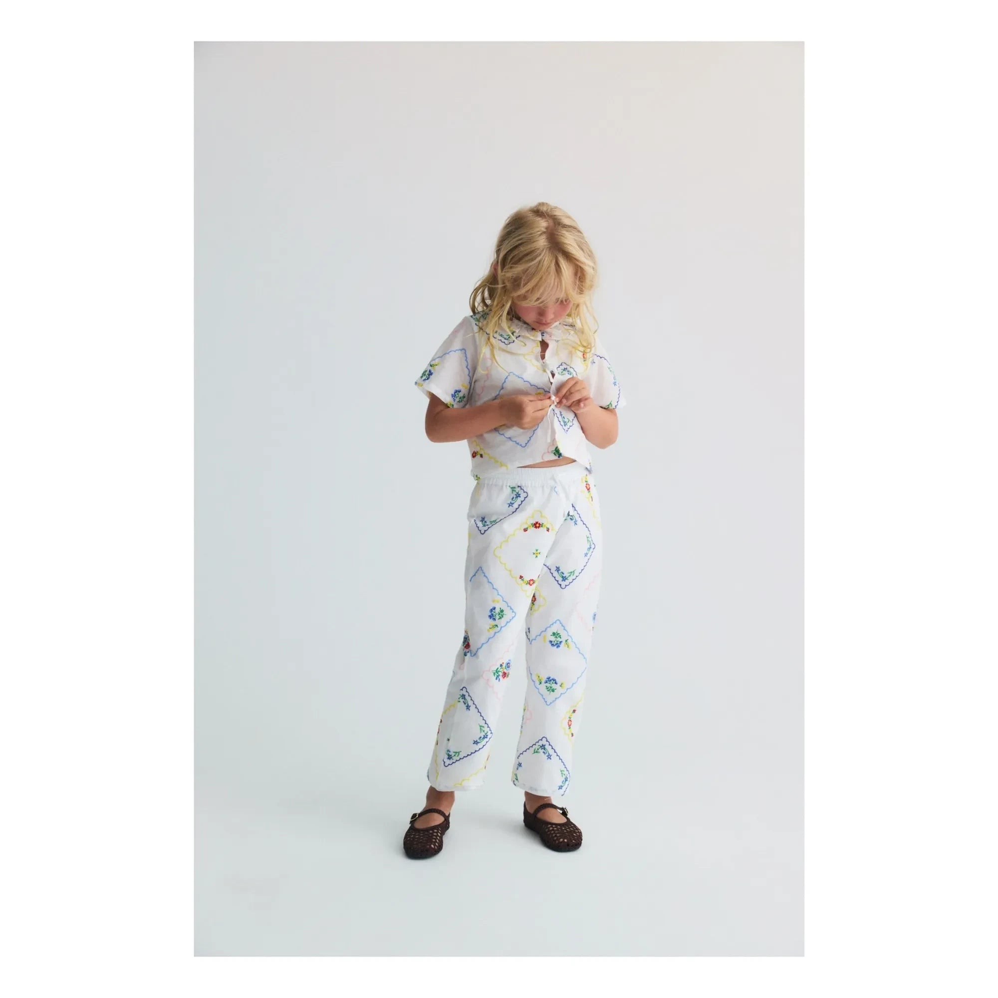 the new society - Jacinthe Fleuri Embroidered Trousers | White