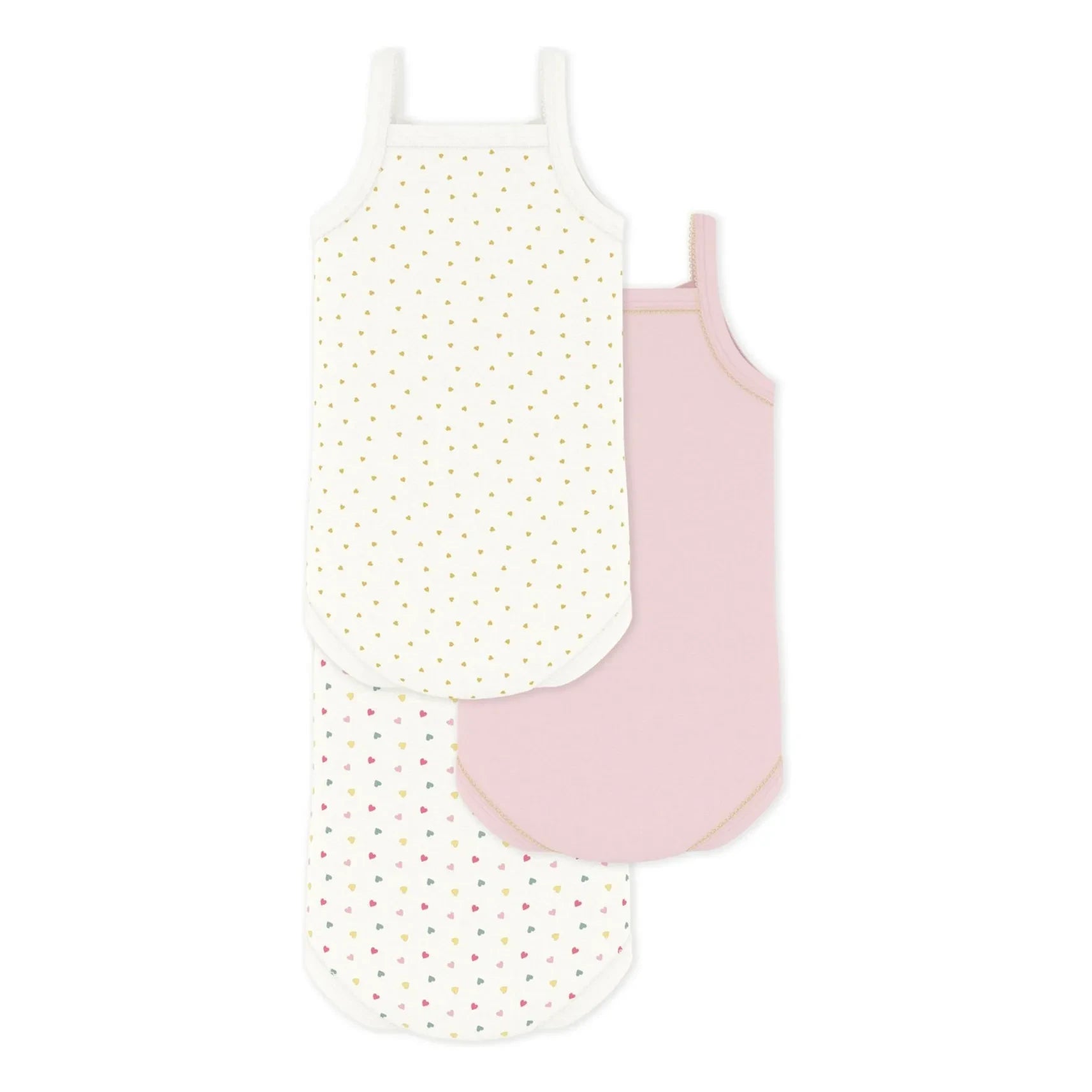 Petit Bateau - 3-Pack Organic Cotton Heart Strap Bodysuit Set | White