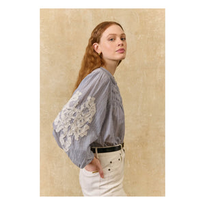 Louise Misha - Jally Striped Organic Cotton Blouse | Blue