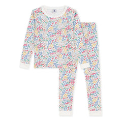 Petit Bateau - Organik pamuklu çiçek desenli dar pijama | Beyaz
