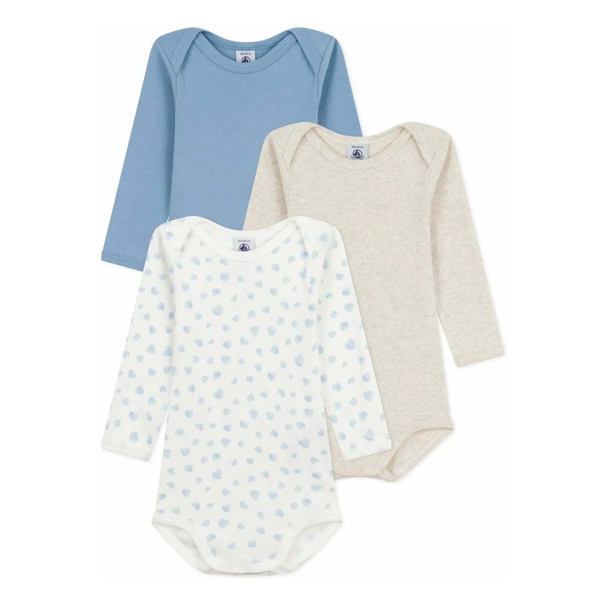 Petit Bateau - 3-piece Organic Cotton Heart Bodysuit Set | Blue