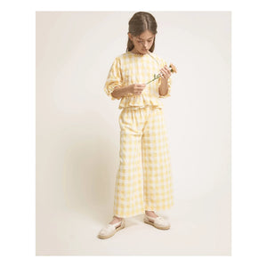 Búho - 3/4 Sleeve Checkered Seersucker Blouse | Yellow