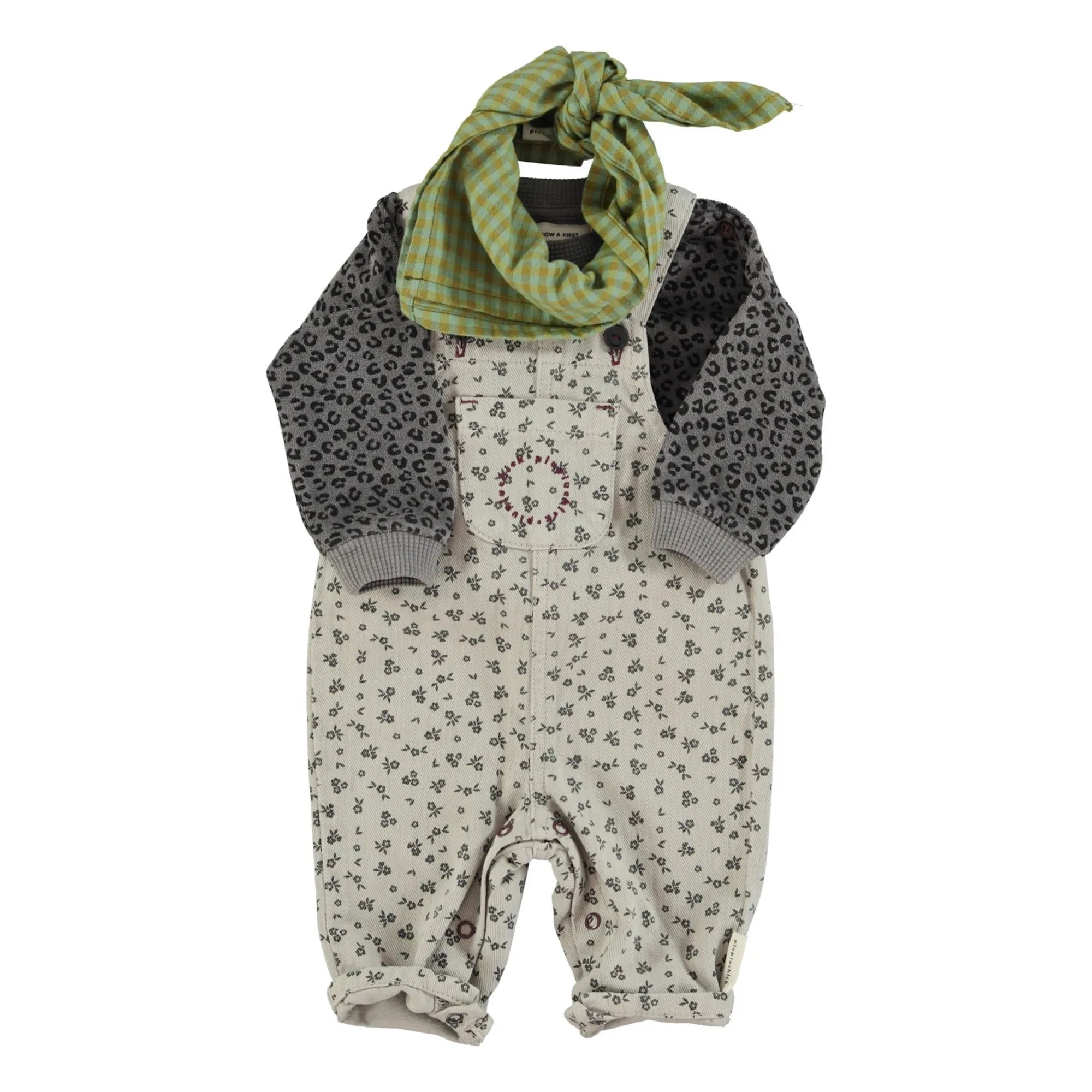 Piupiuchick - Floral Patterned Baby Romper | Light Gray