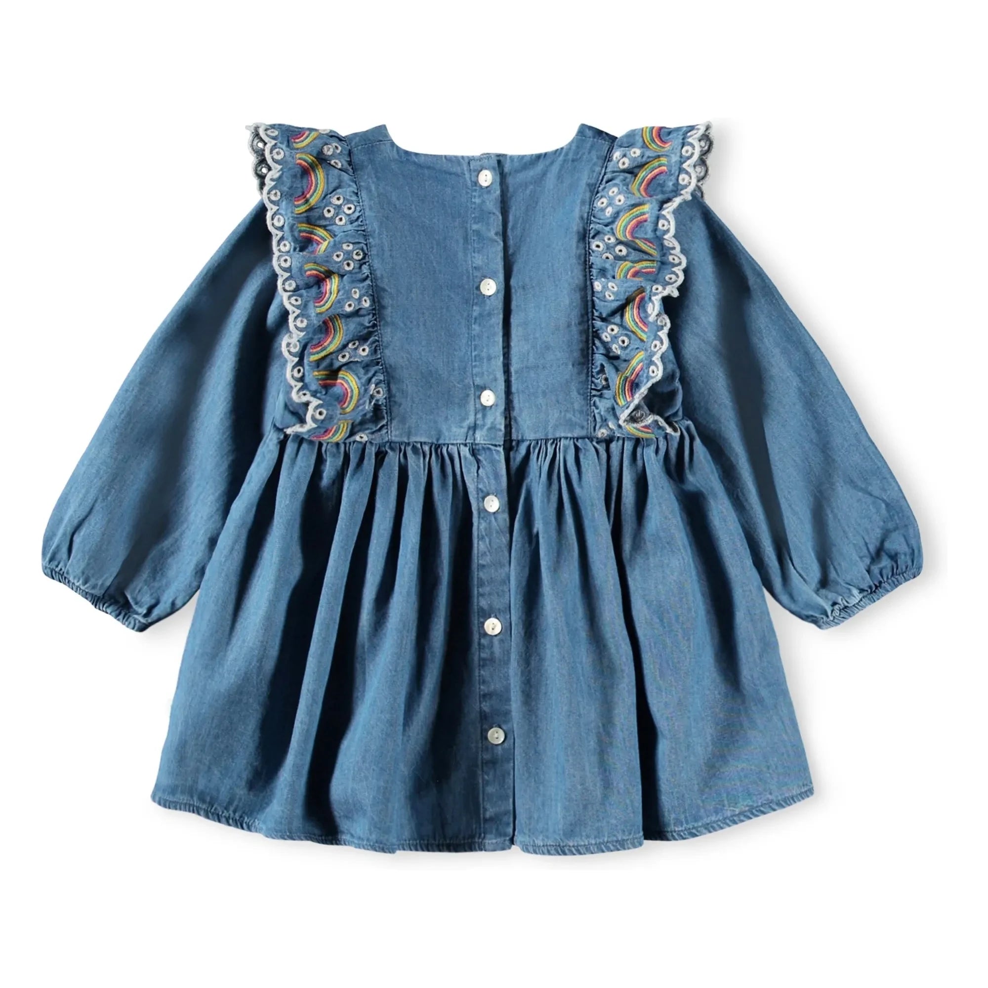 Molo - Carlene Rainbow Organic Cotton Ruffled Dress | Denim Blue