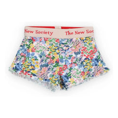 the new society - Verbena Floral Pattern Ribbed Baby Shorts | Blue