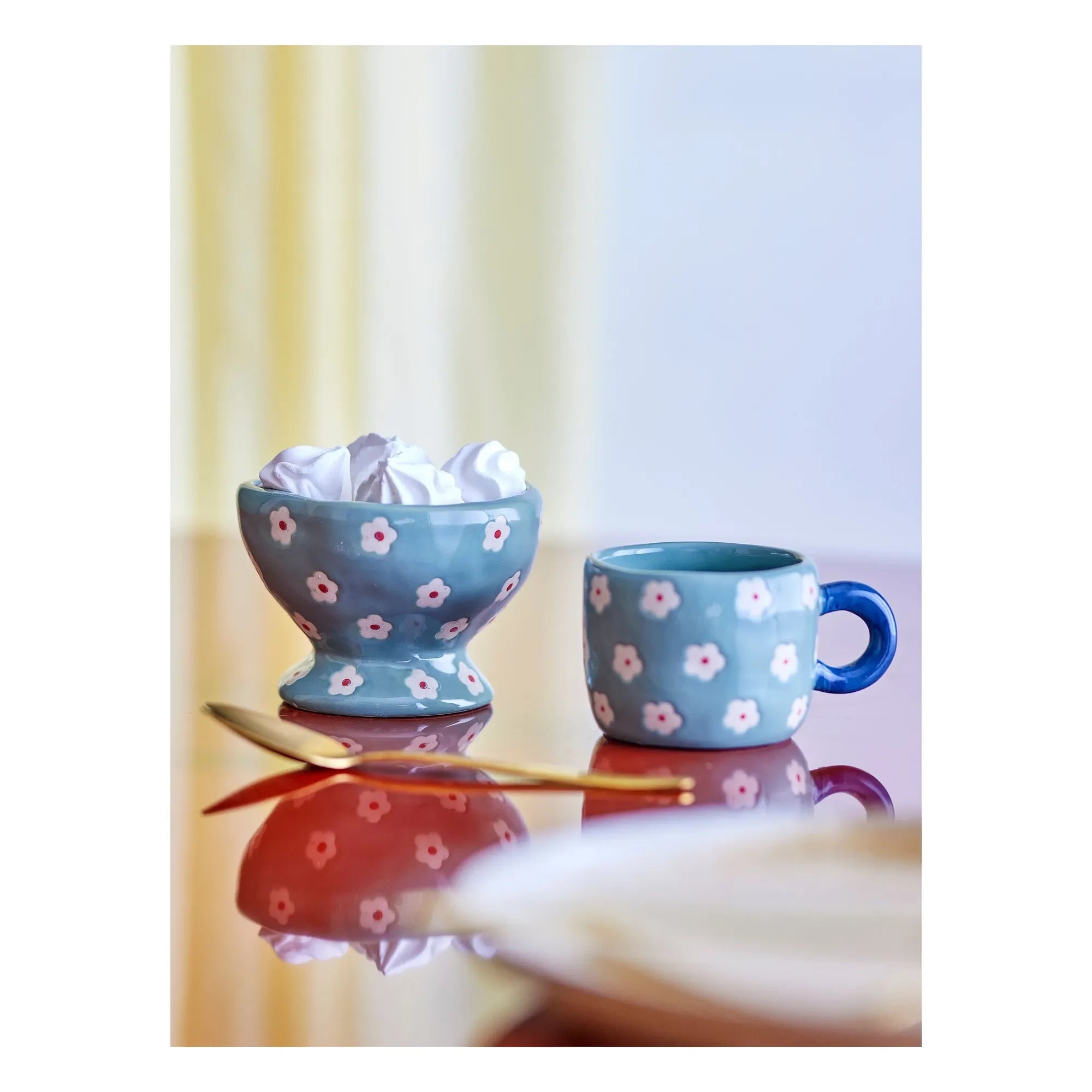 Bloomingville - Floral Patterned Stoneware Bowl Nini | Blue