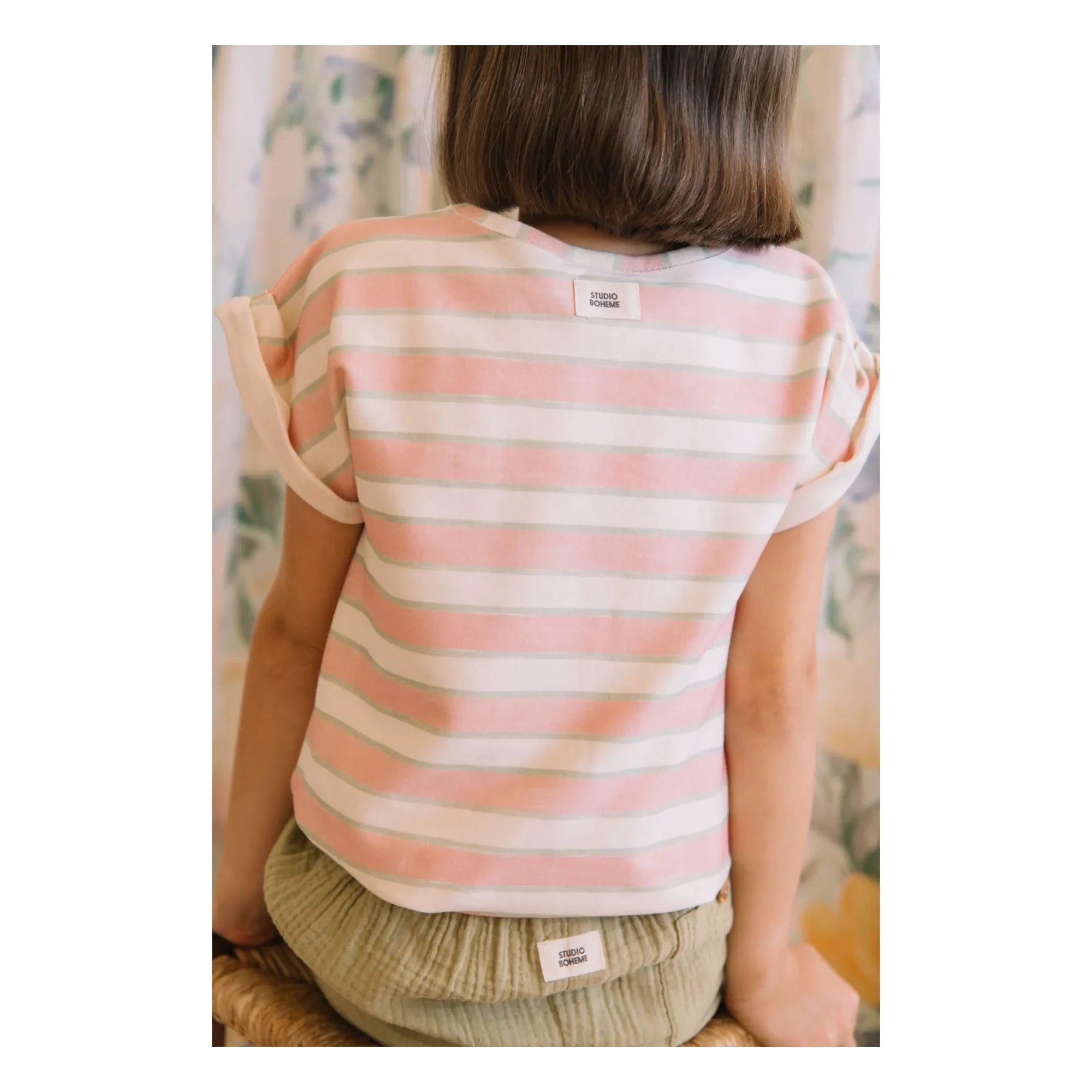 Studio Bohème - Bama Double Stripe Organic Cotton T-Shirt | Pink