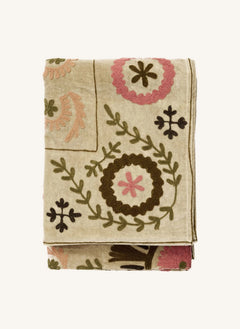Madam Stoltz - Suzani Embroidered Velvet Cover | Beige