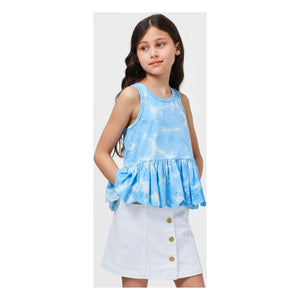 Molo - Rosa Tie and Dye organic cotton ruffle tank top | Light Blue