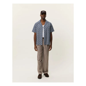 Les Deux - Lukas Arabesque Organic Cotton Short Sleeve Shirt | Blue
