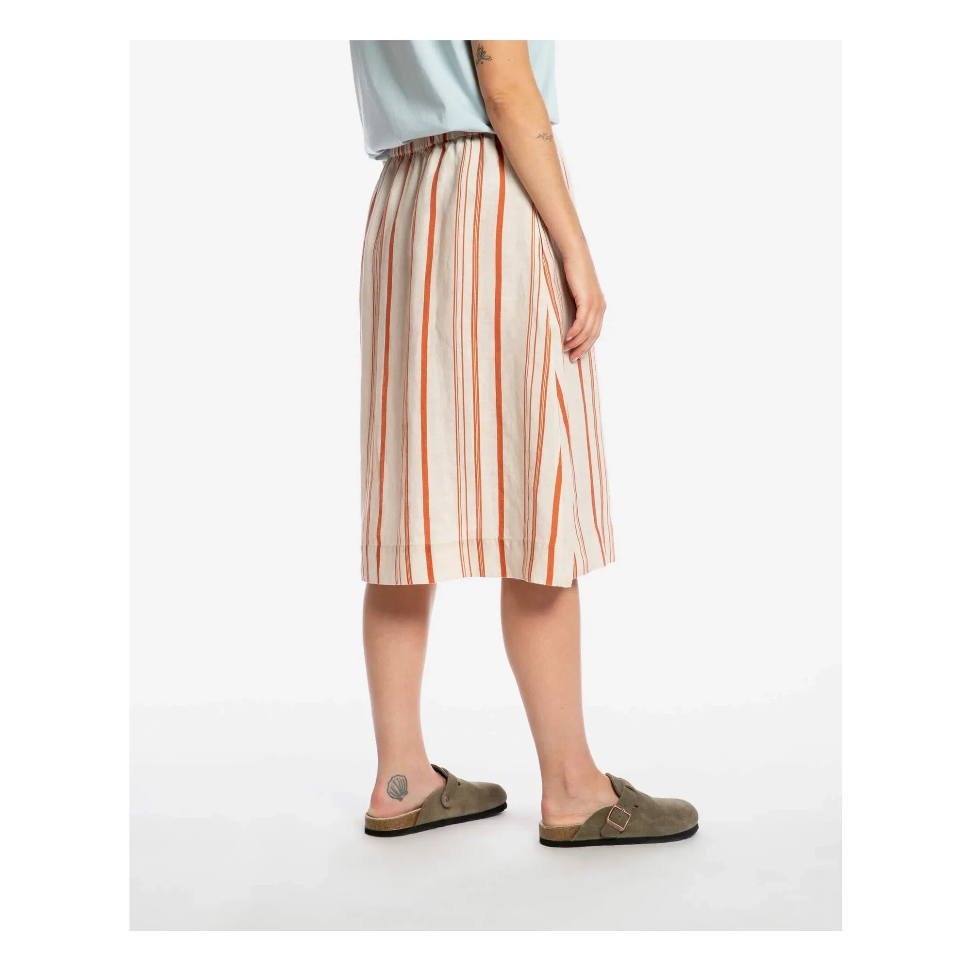 Matona - Striped Linen Midi Skirt | Off-White