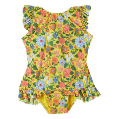 Fabula - 1 Piece Ruffled Floral Swimsuit | Yellow