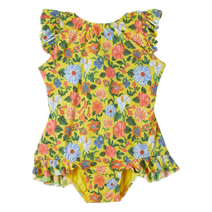 Fabula - 1 Piece Ruffled Floral Swimsuit | Yellow