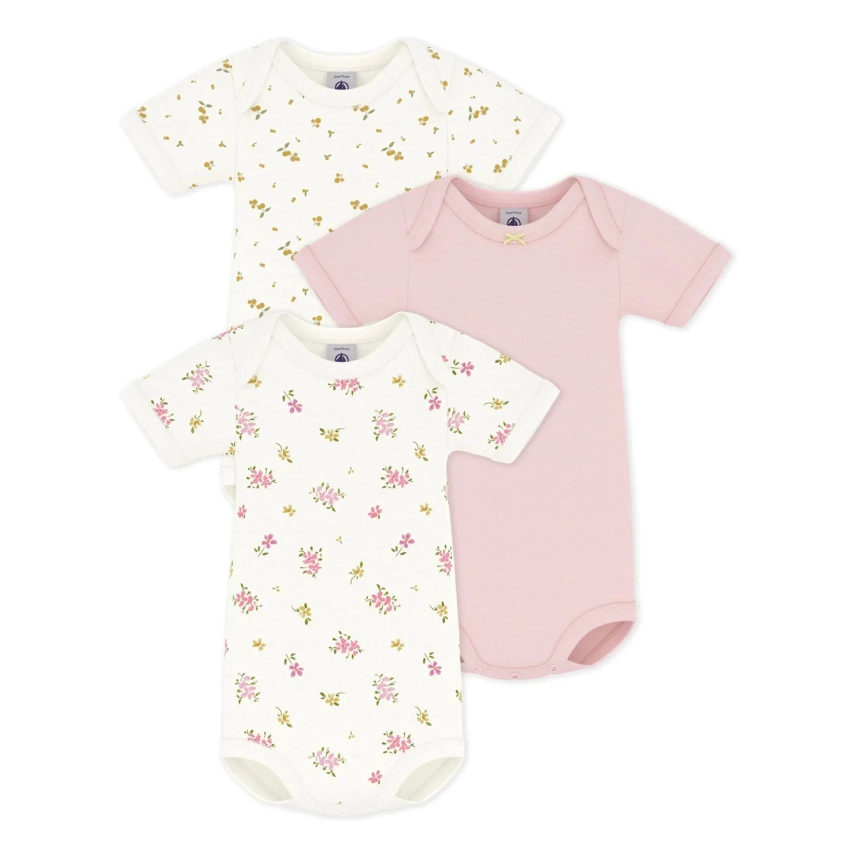 Petit Bateau - Pack of 3 Organic Cotton Floral Bodysuits | Pink