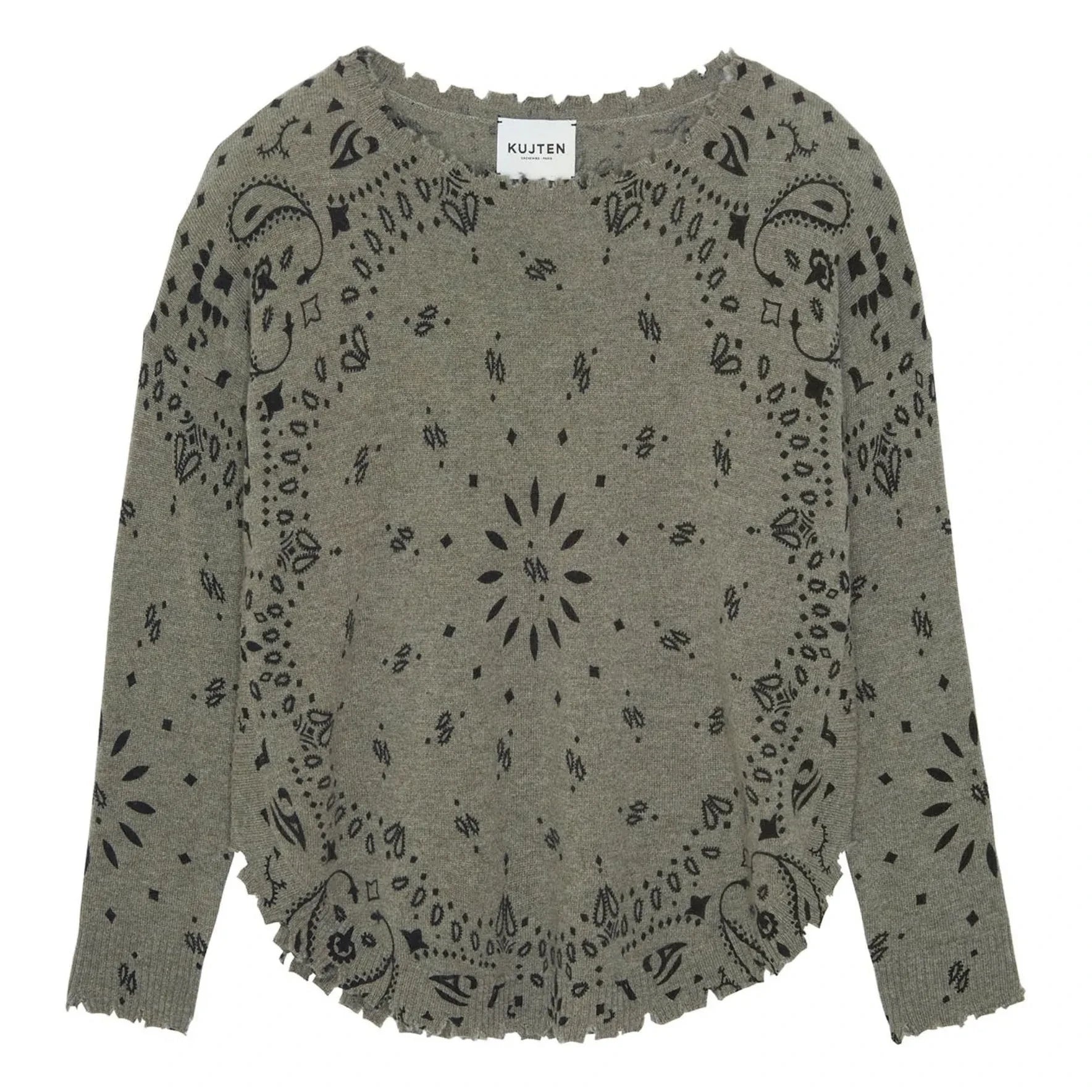Kujten - Mela Bandana Cashmere Sweater | Marled Khaki