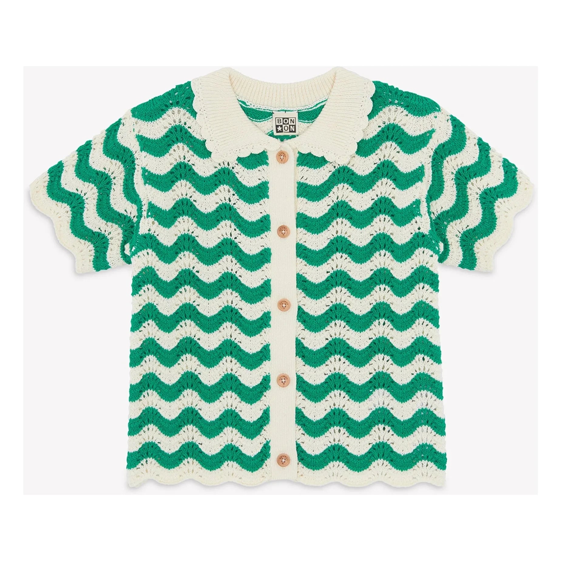 Bonton - Ninon Crochet Collar Shirt | Emerald Green