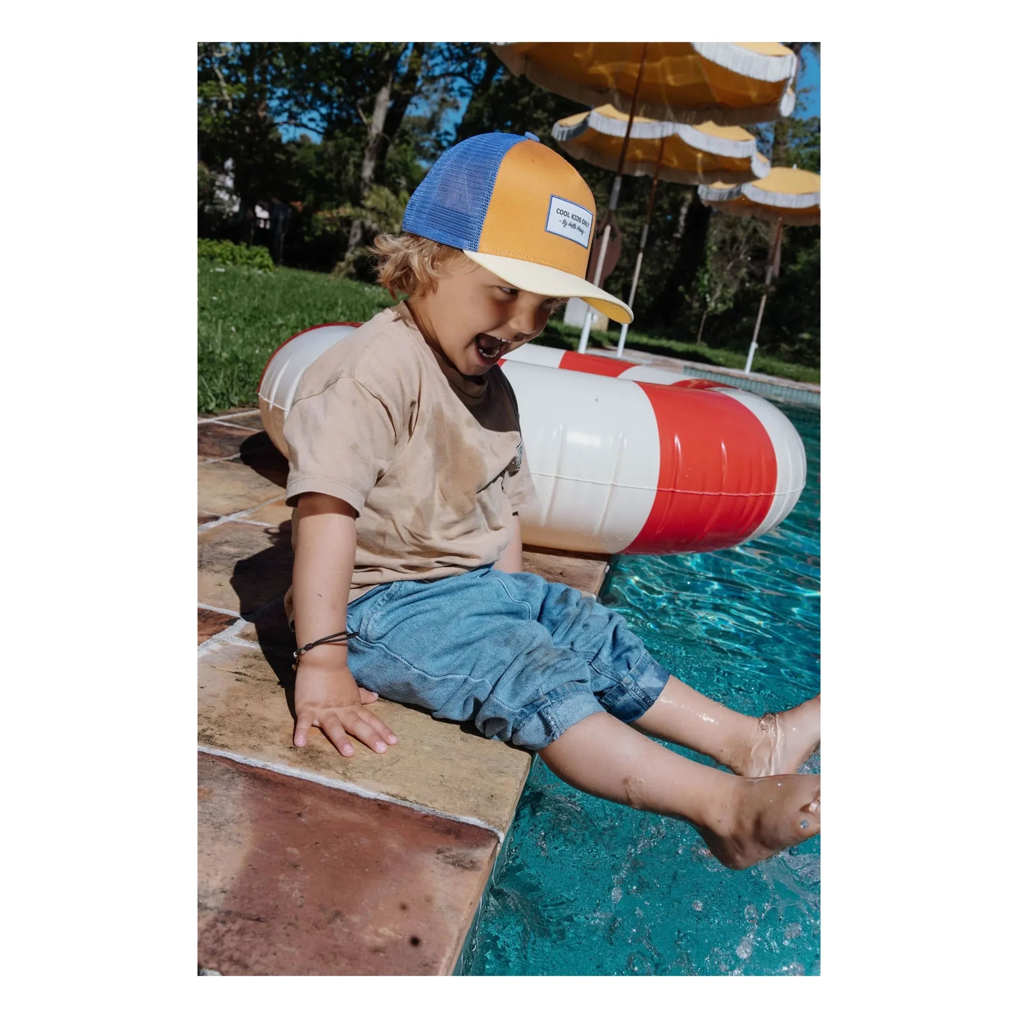 Hello Hossy - Trucker Mini Organic Cotton Curved Visor Hat | Camel