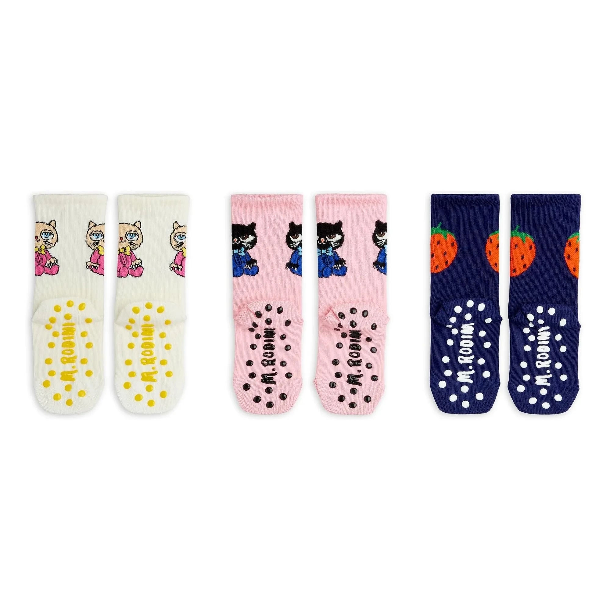 Mini Rodini - Set of 3 Pairs of Organic Cotton Non-Slip Socks | Pink