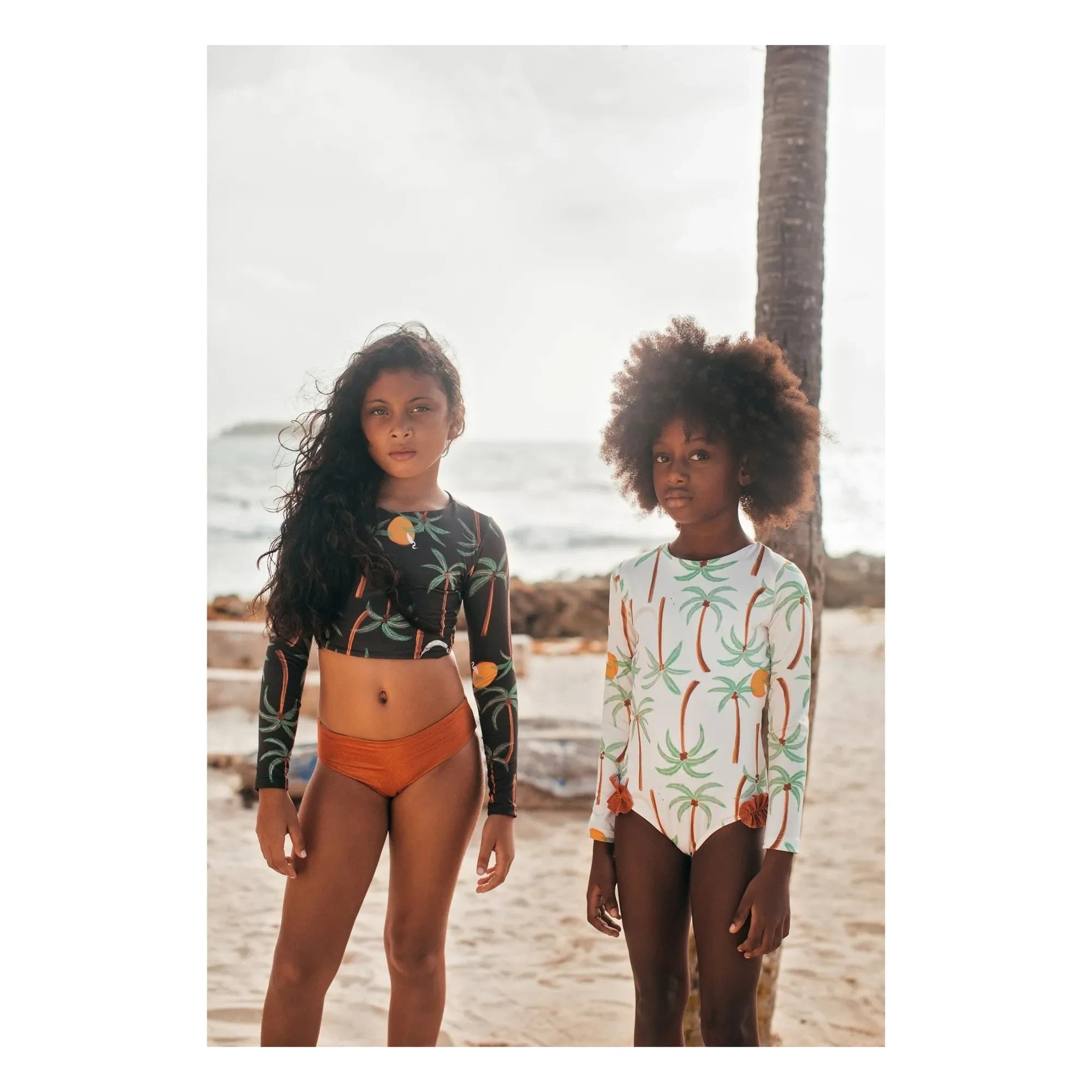 Pepita & Me - Long Sleeve Swimsuit Alana Palm Trees | Ecru