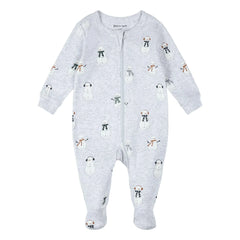 Petit Lem - Footed Pajama Santa Claus Characters Organic Cotton | Gray