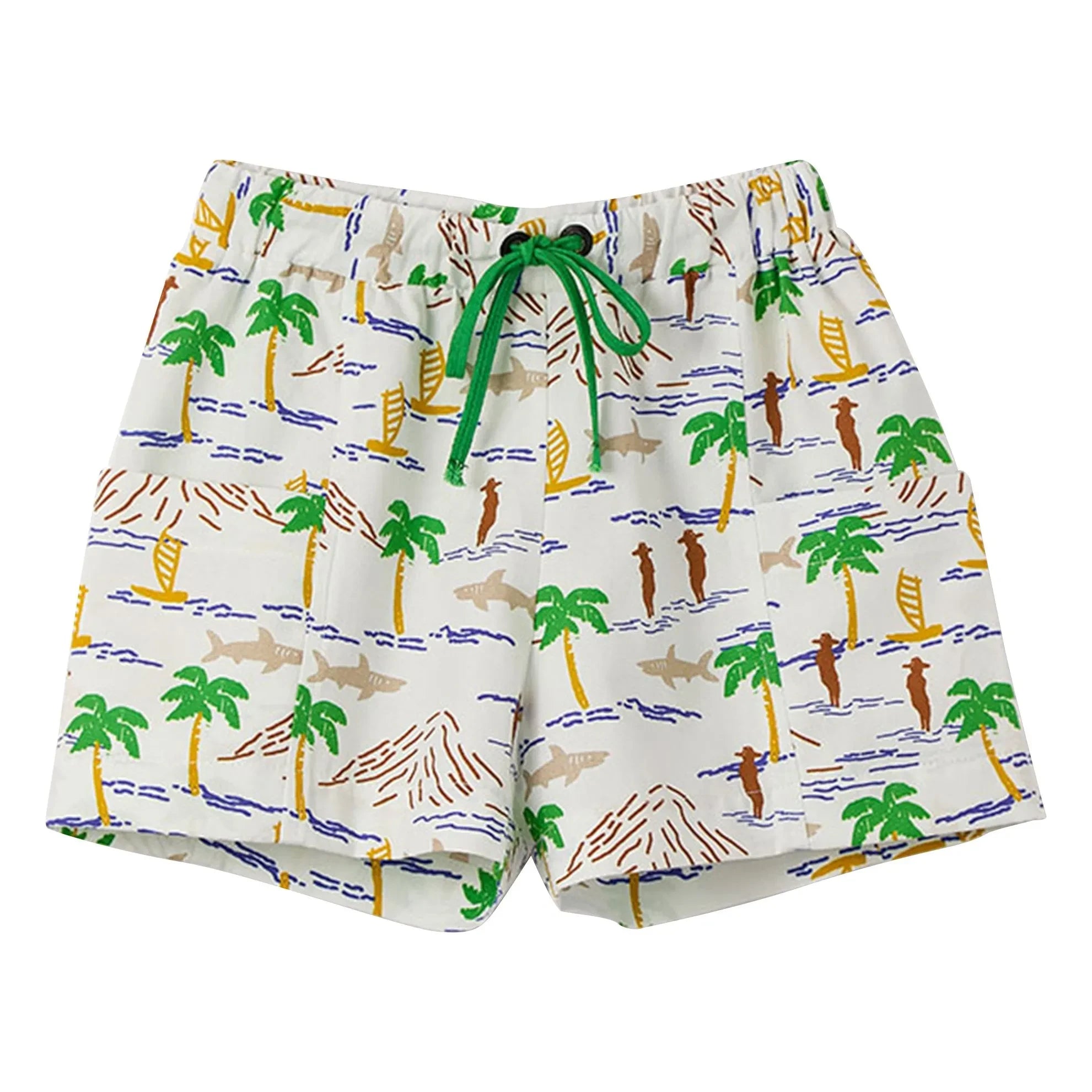 Fabula - Palm Tree Drawstring Shorts | White