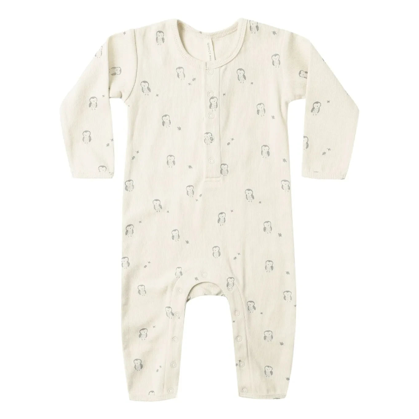 Quincy Mae - Owl Ribbed Romper Organic Cotton | Off-white
