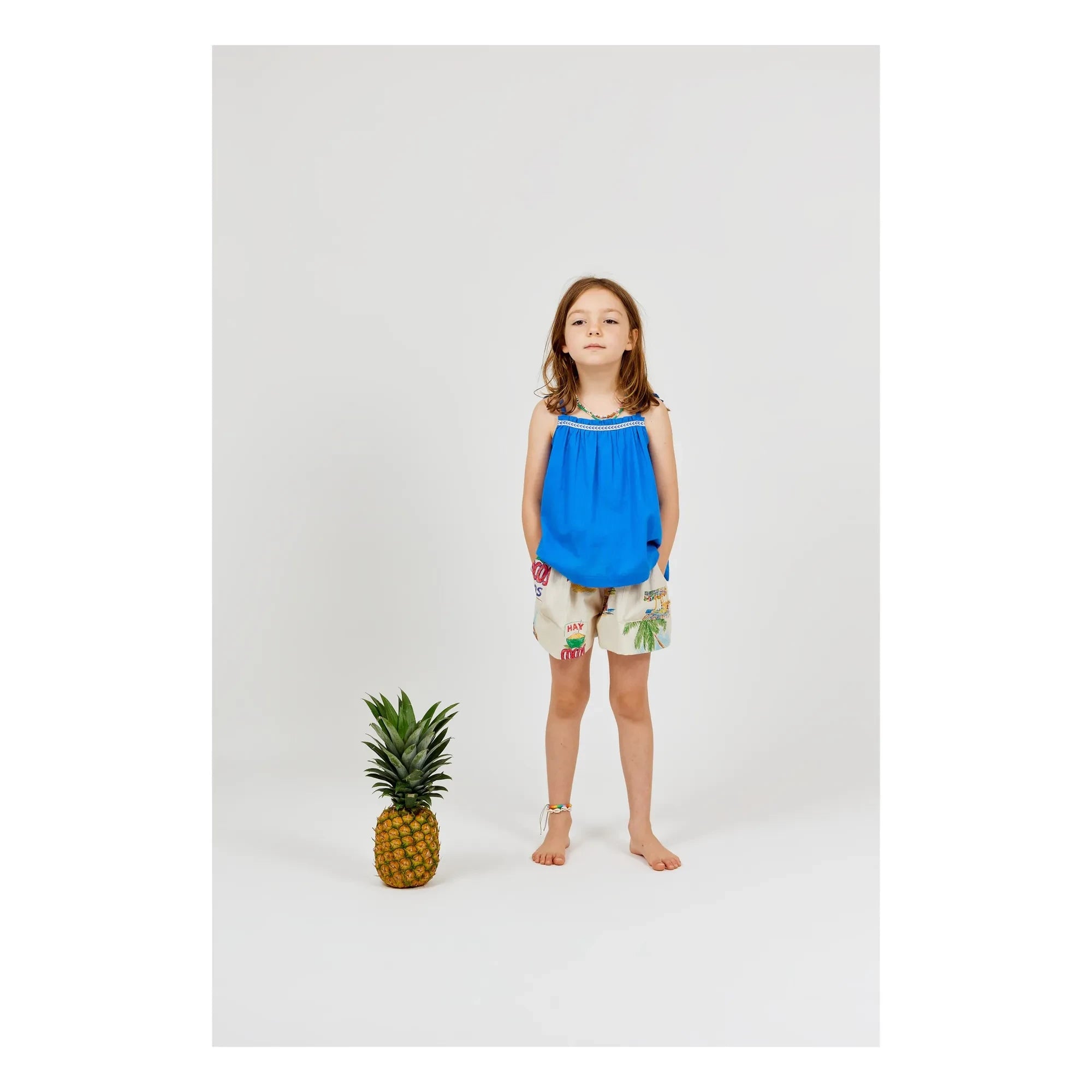 Arsène et Les Pipelettes - Solid sleeveless organic cotton voile top | Blue azure