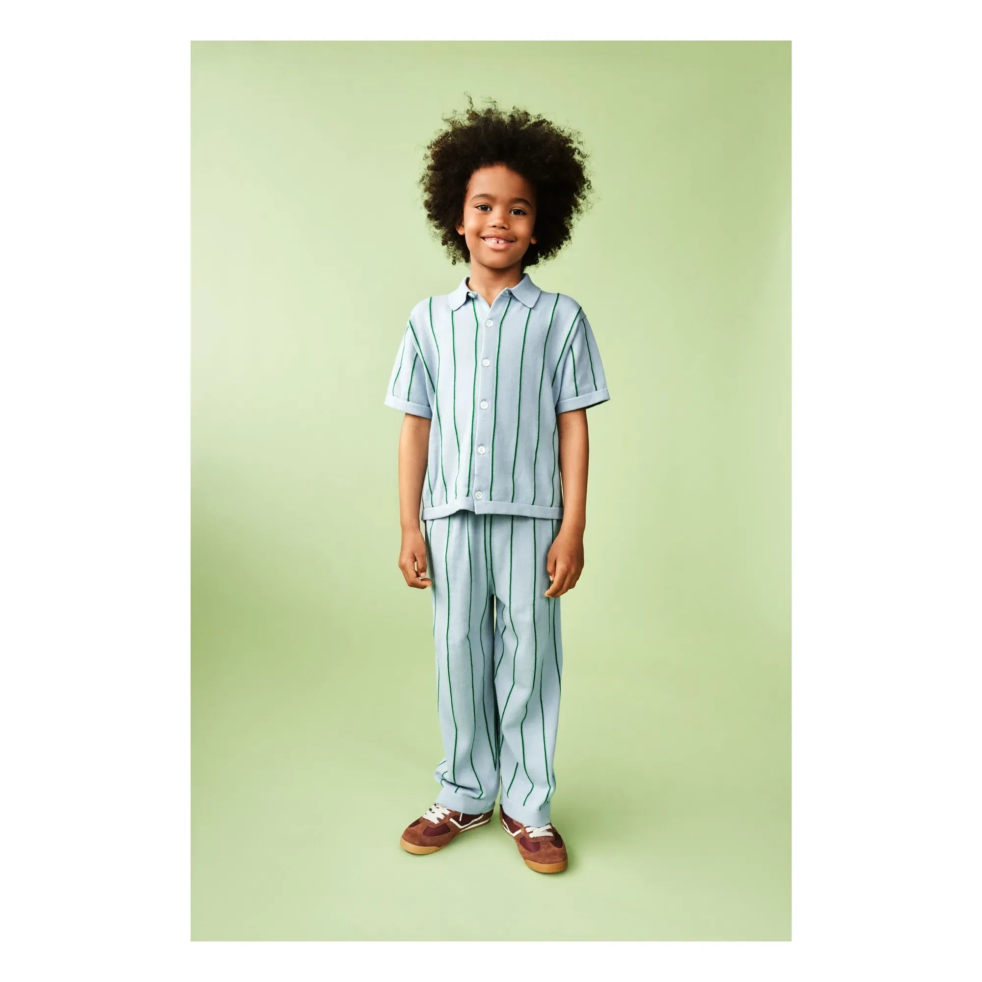 FUB - Striped Trousers Extra Fine Knit Organic Cotton | Light blue