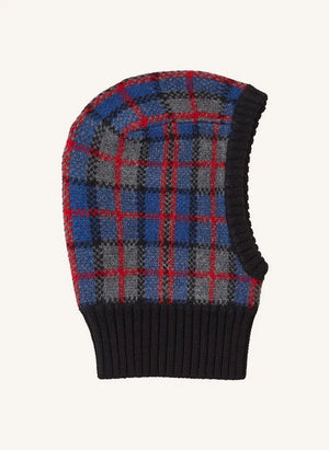Caramel - Plomo Check Merino Wool Balaclava | Gray Blue