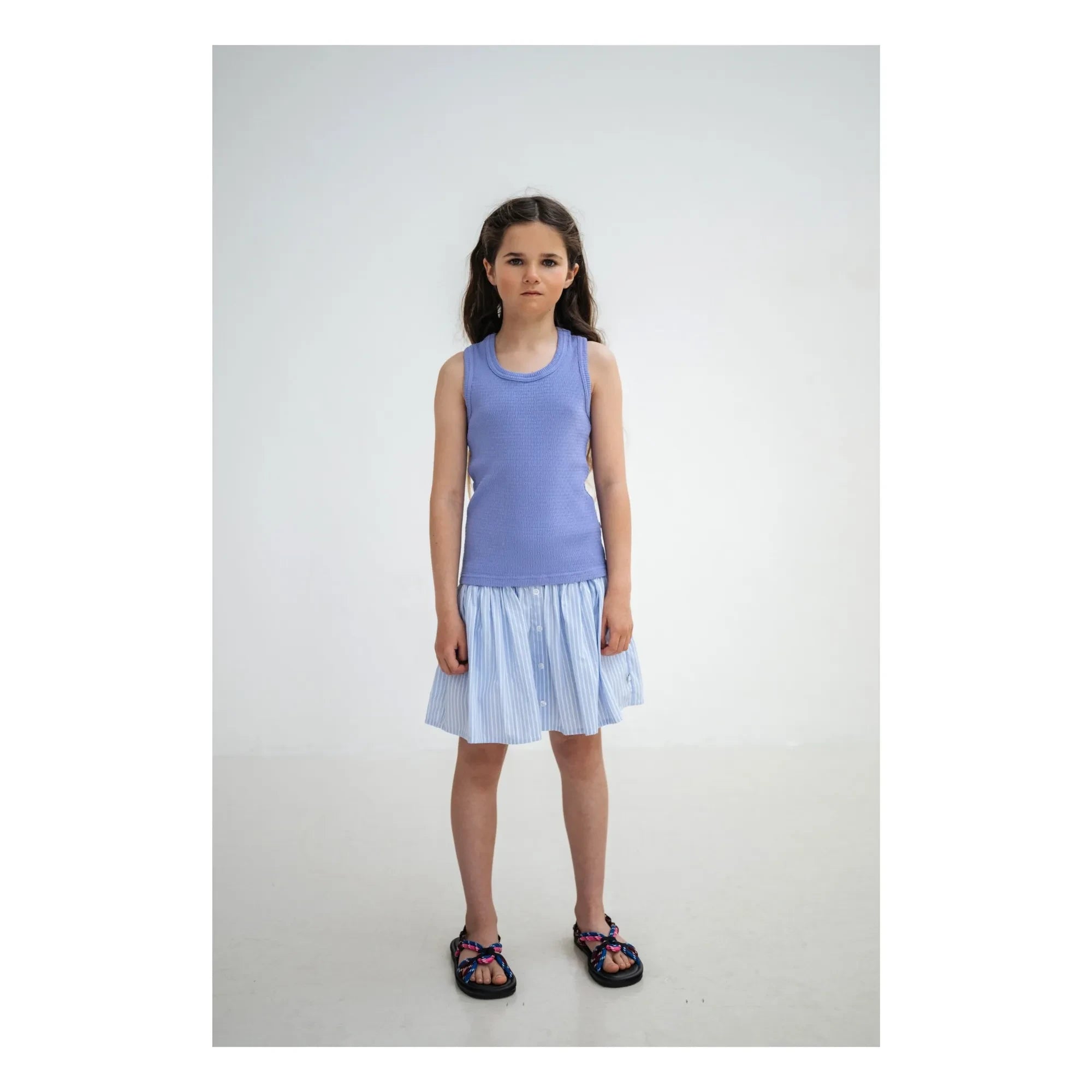 Repose AMS - Striped Button-Up Waist Skirt | Light Blue