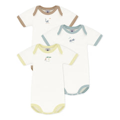 Petit Bateau - Pack of 3 Organic Cotton Animal Rompers | White