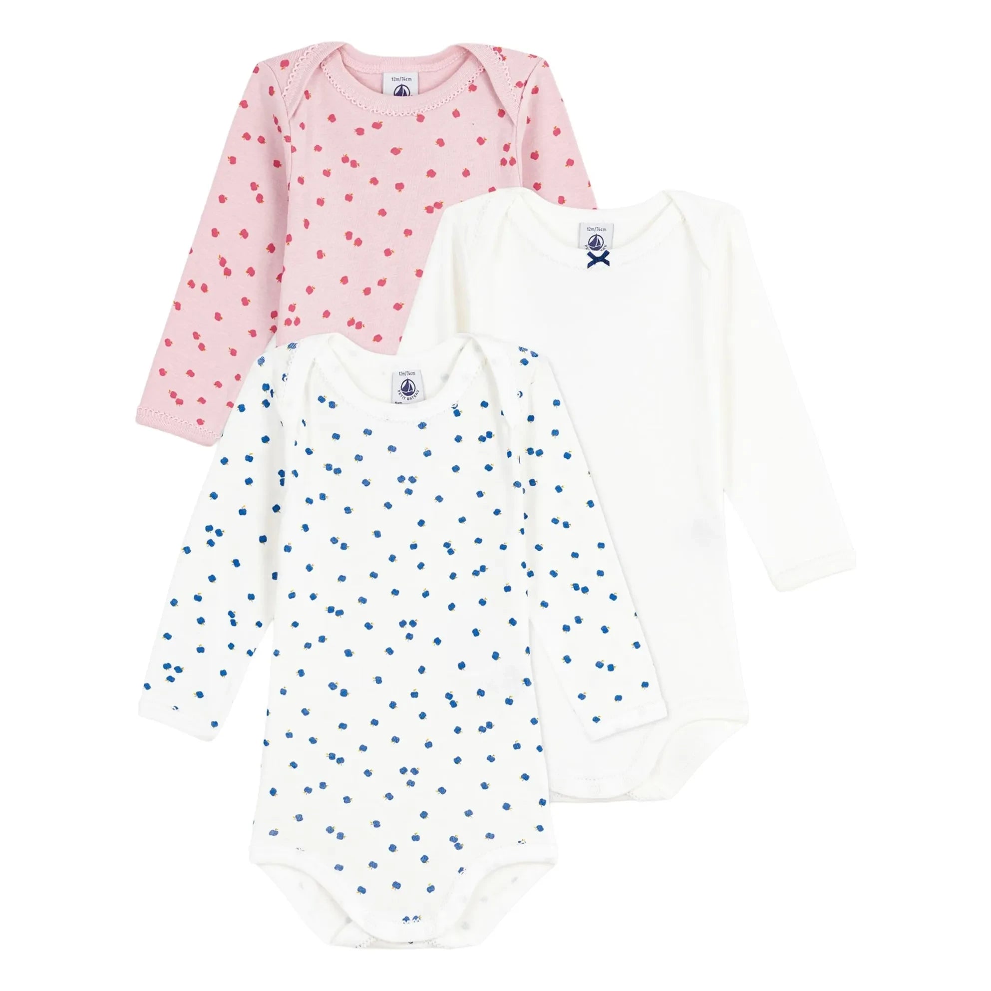 Petit Bateau - Batch 3 Organik Pamuk Apple Bodyler | Ecru