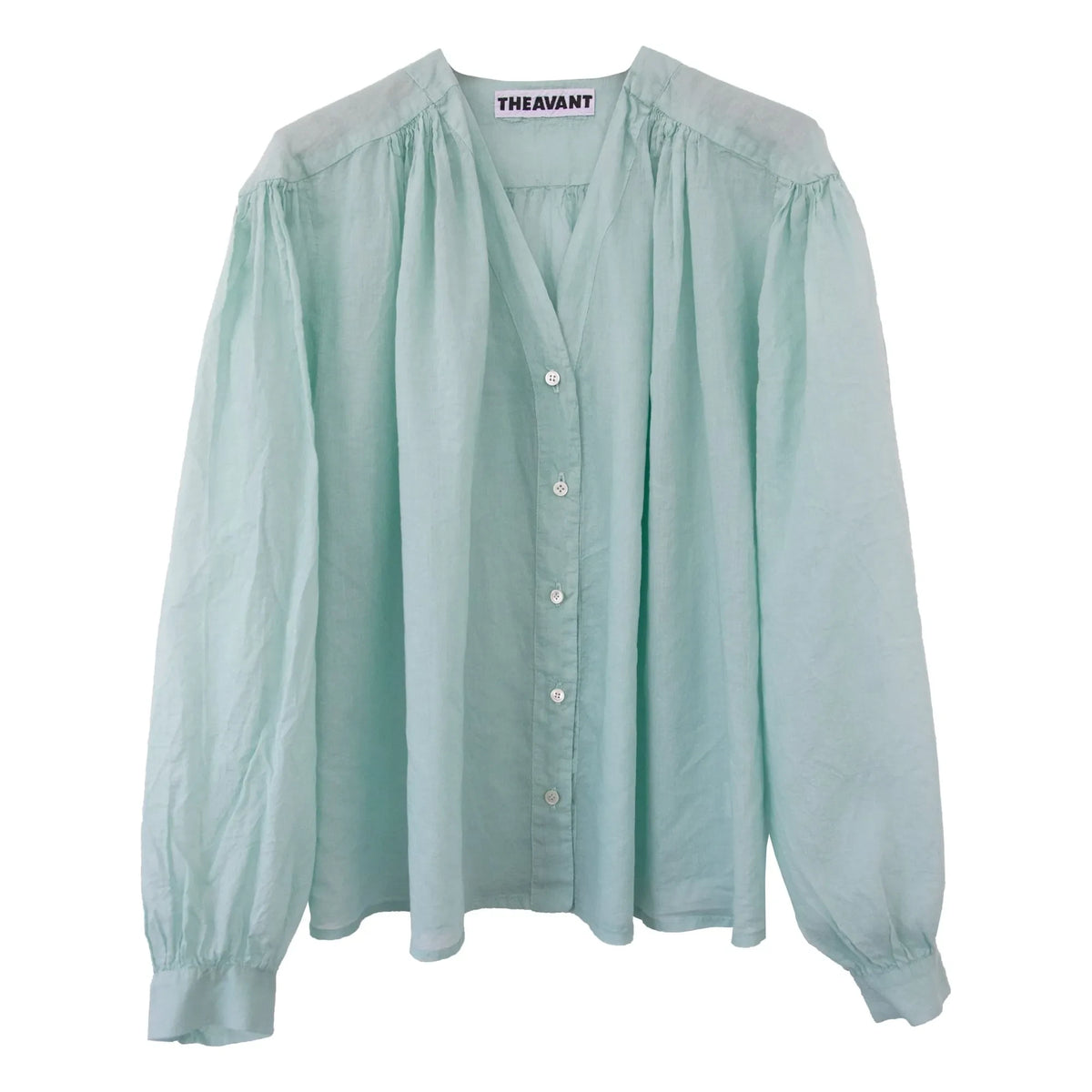 THEAVANT - Vintage V-Neck Cotton Blouse | Green Water