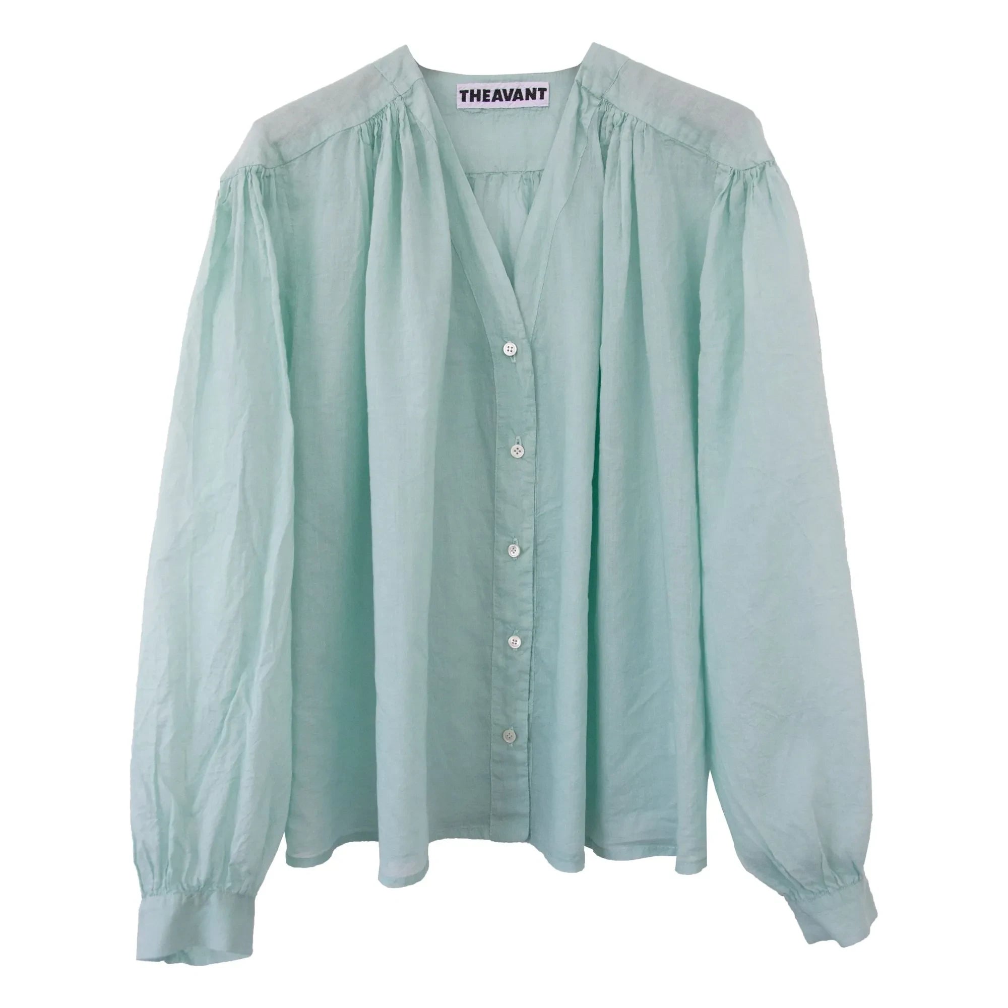 THEAVANT - Vintage V-Neck Cotton Blouse | Green Water
