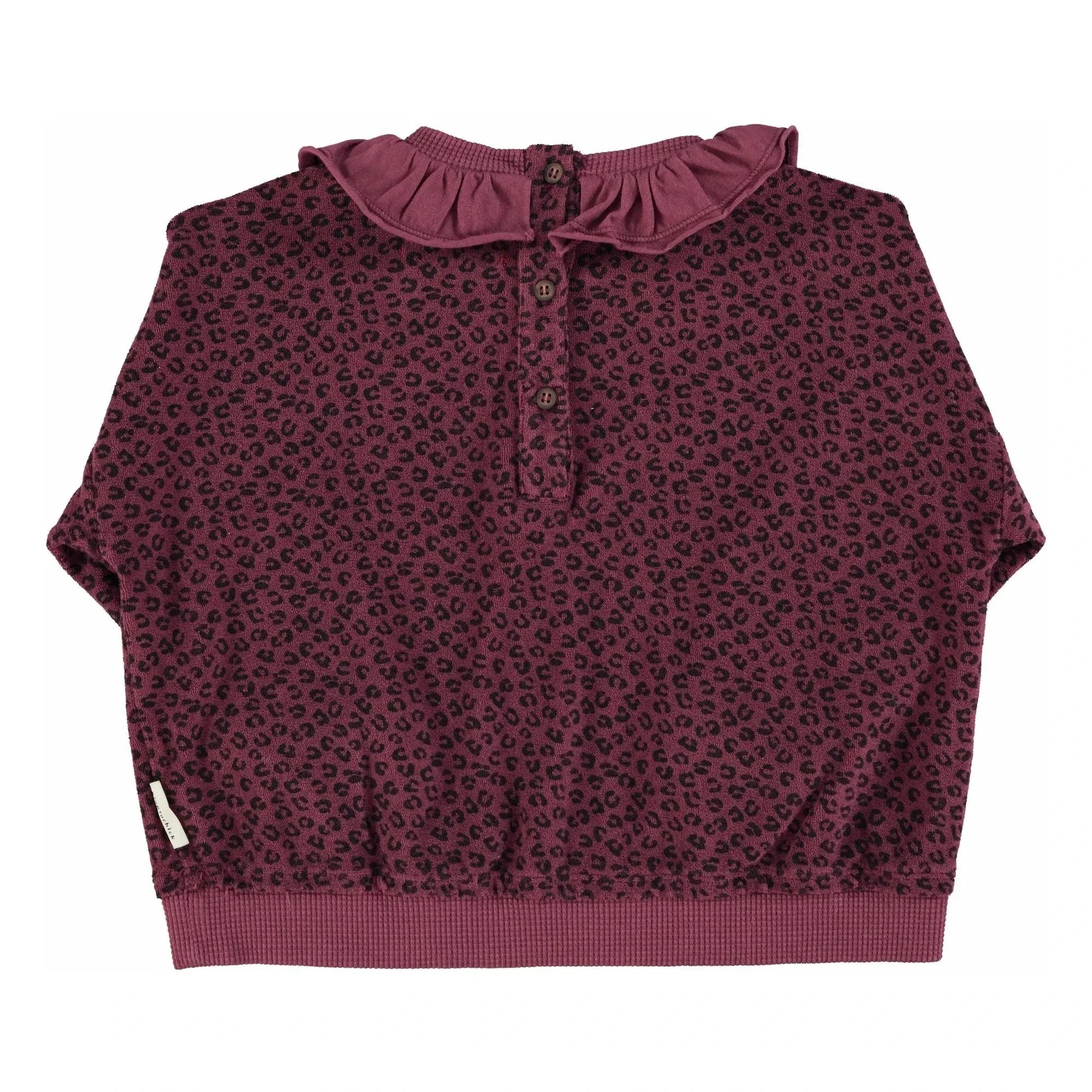 Piupiuchick - Ruffled Collar Sweatshirt Leopard Organic Cotton | Aubergine