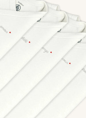 Petit Bateau - 5-Pack Mon Coeur Organic Cotton Wrap Bodysuit Set | White