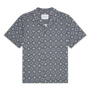 Les Deux - Lukas Arabesque Organic Cotton Short Sleeve Shirt | Blue