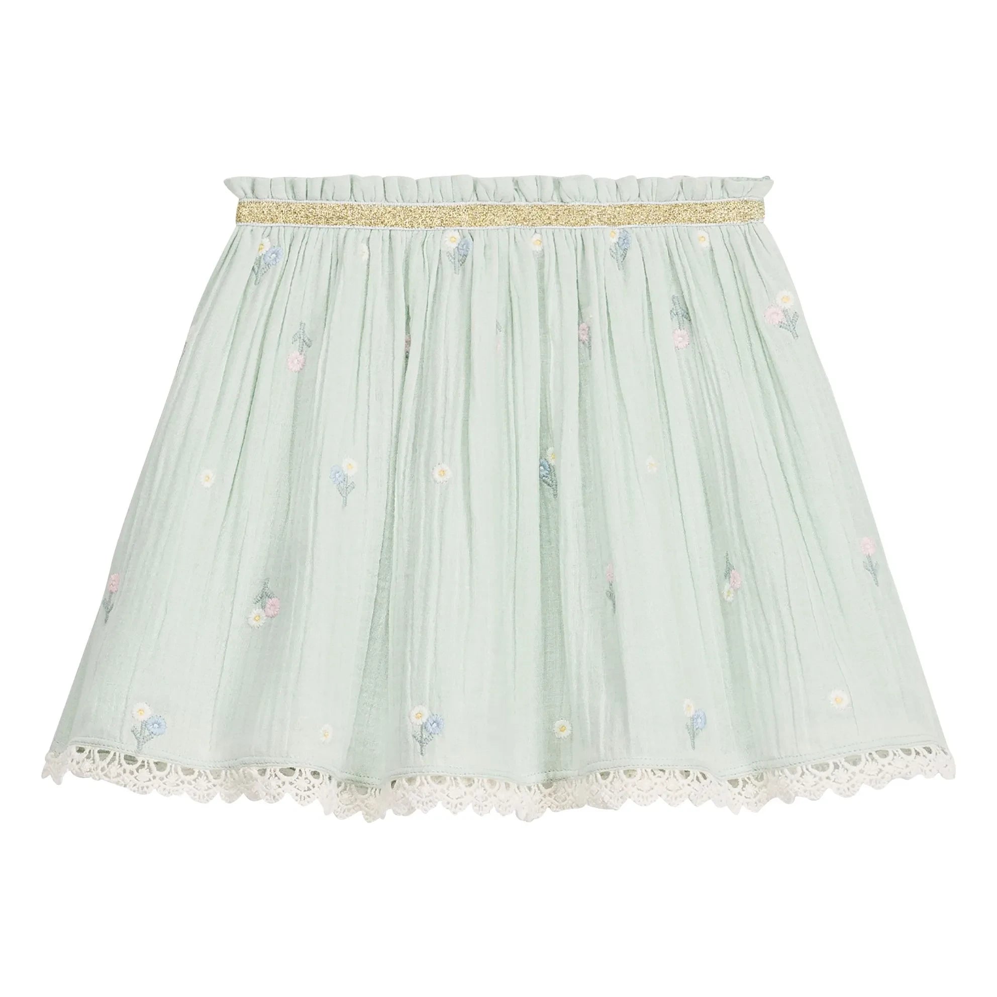 Louise Misha - Cephee Organic Cotton Embroidered Skirt | Almond Green