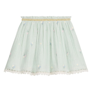 Louise Misha - Cephee Organic Cotton Embroidered Skirt | Almond Green
