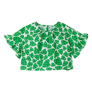 Fabula - Bluz Crop Cœurs | Yeşil