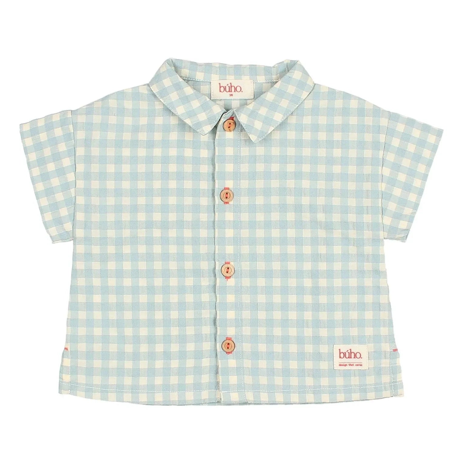Owl - Gingham Seersucker Organic Cotton Baby Shirt | Aqua