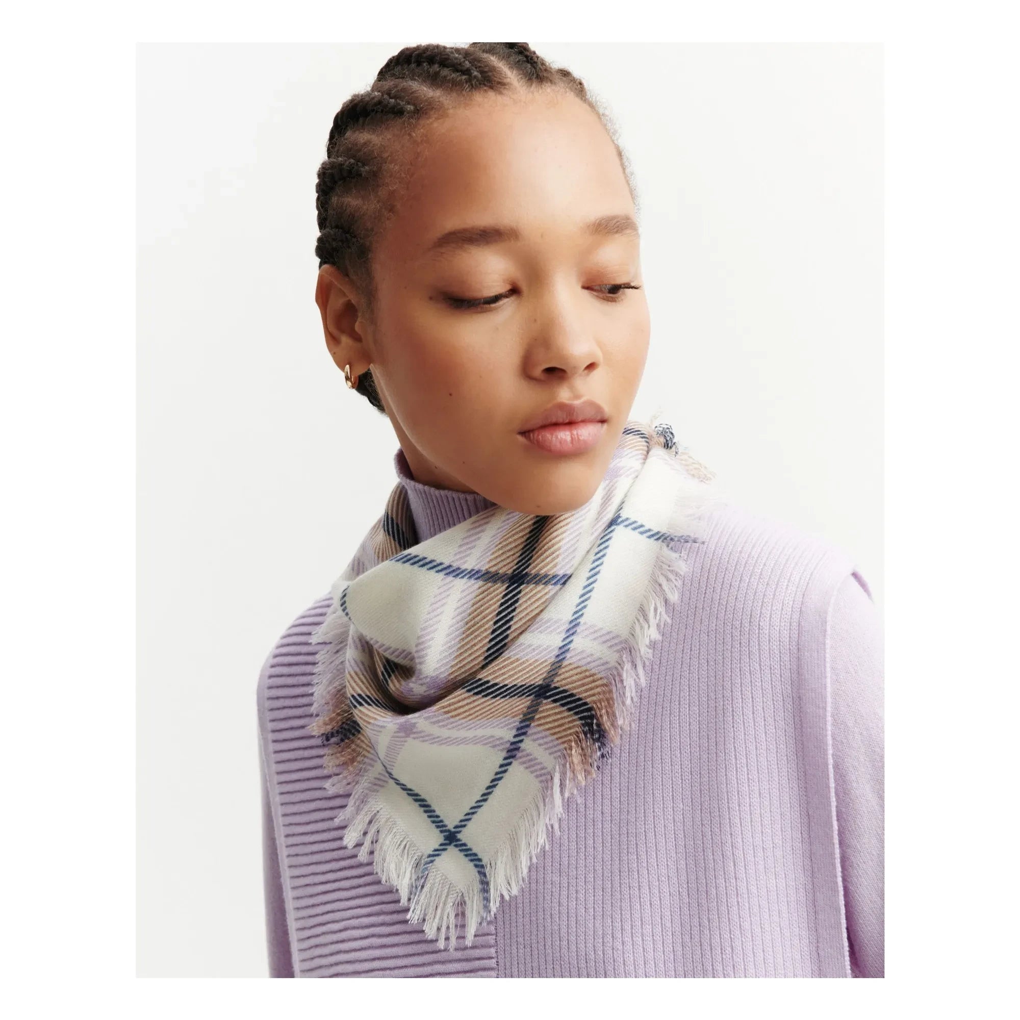 Bompard - Mini Carré Tartan Cashmere Scarf | Mauve