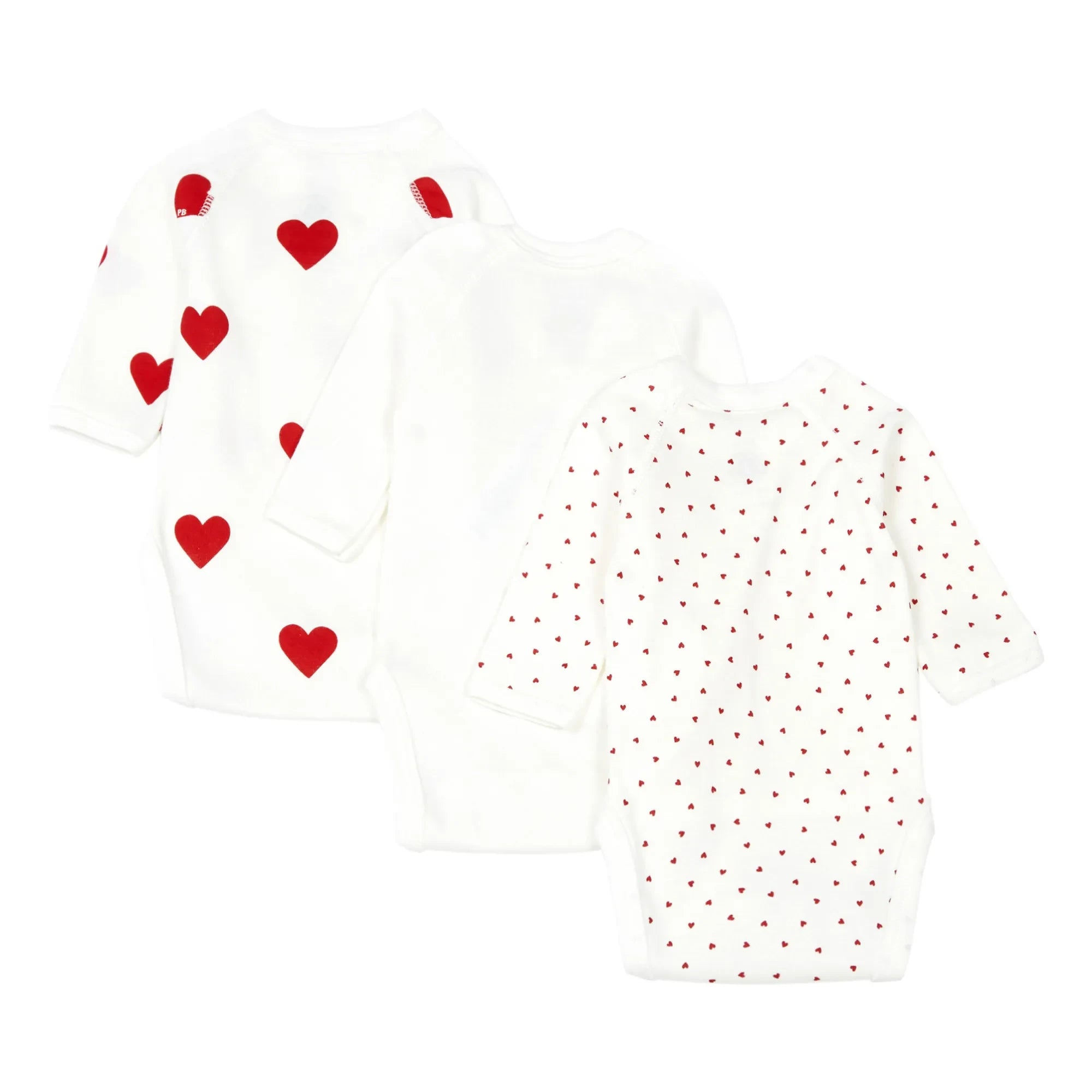 Petit Bateau - 3'lü Cœur Çapraz Askılı Organik Pamuk Tulum | Kırmızı
