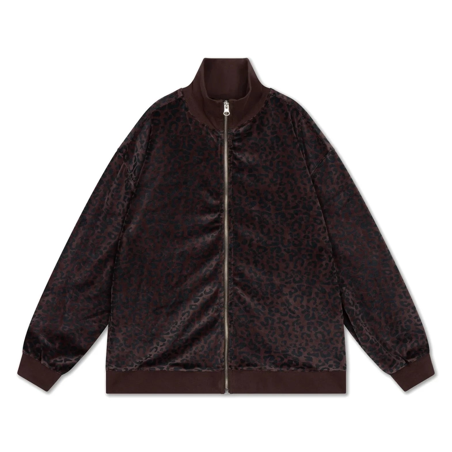 Repose AMS - Organik Pamuklu Leopar Desenli Fermuarlı Sweatshirt | Kahverengi
