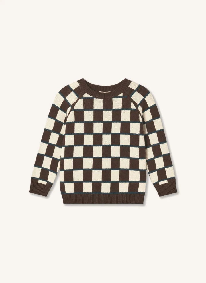 Fliink - Nova Square Patterned Organic Cotton Sweater | Brown