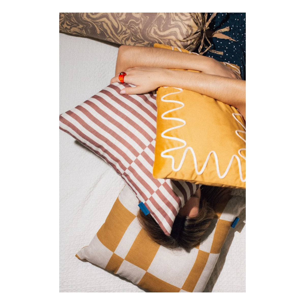 Nobodinoz - Stanley Tiles Cushion | Mustard