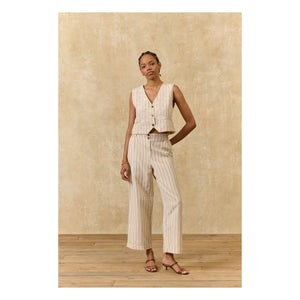 Louise Misha - Franckie Striped Linen & Cotton Vest | Cream
