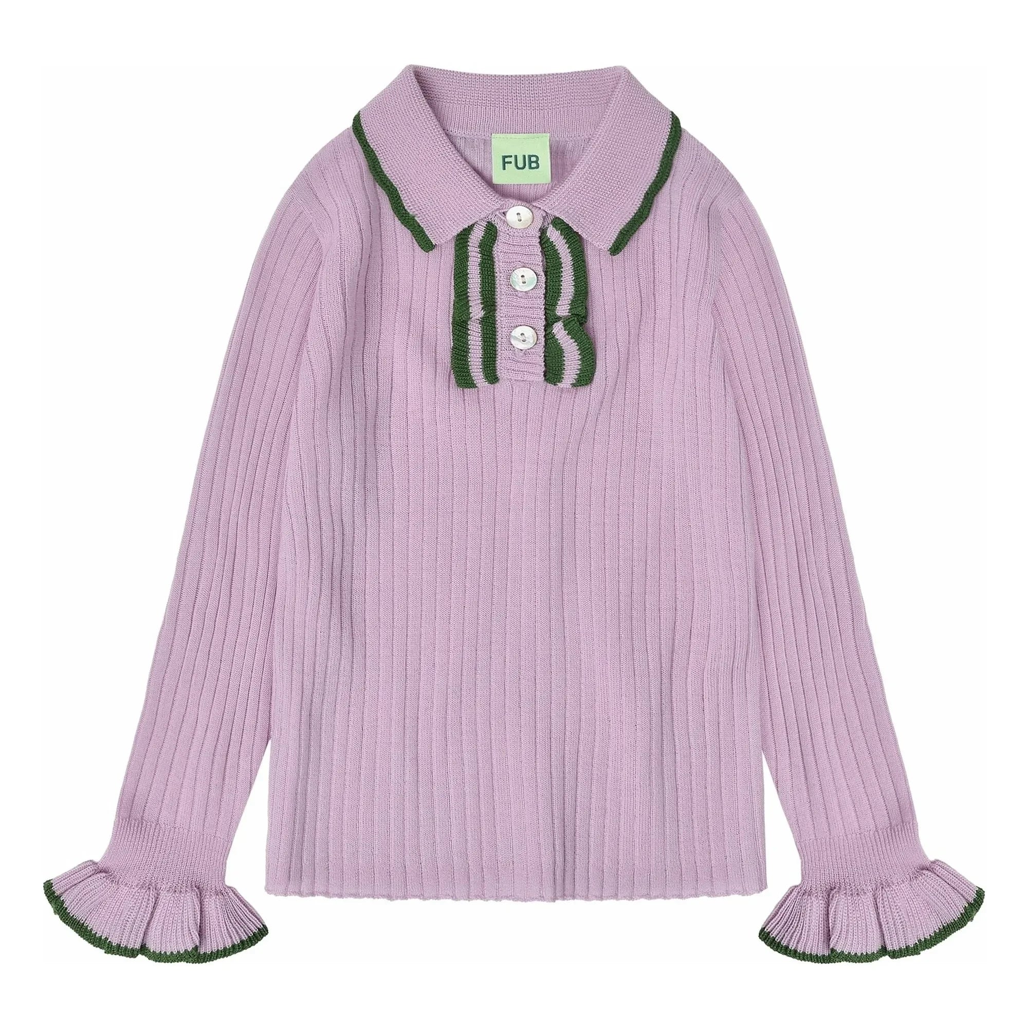FUB - Polo Neck Thin Merino Wool Knit with Ruffle | Mauve