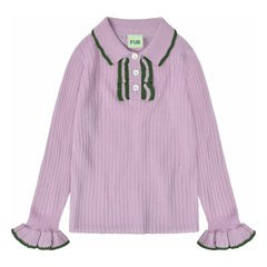 FUB - Polo Neck Thin Merino Wool Knit with Ruffle | Mauve