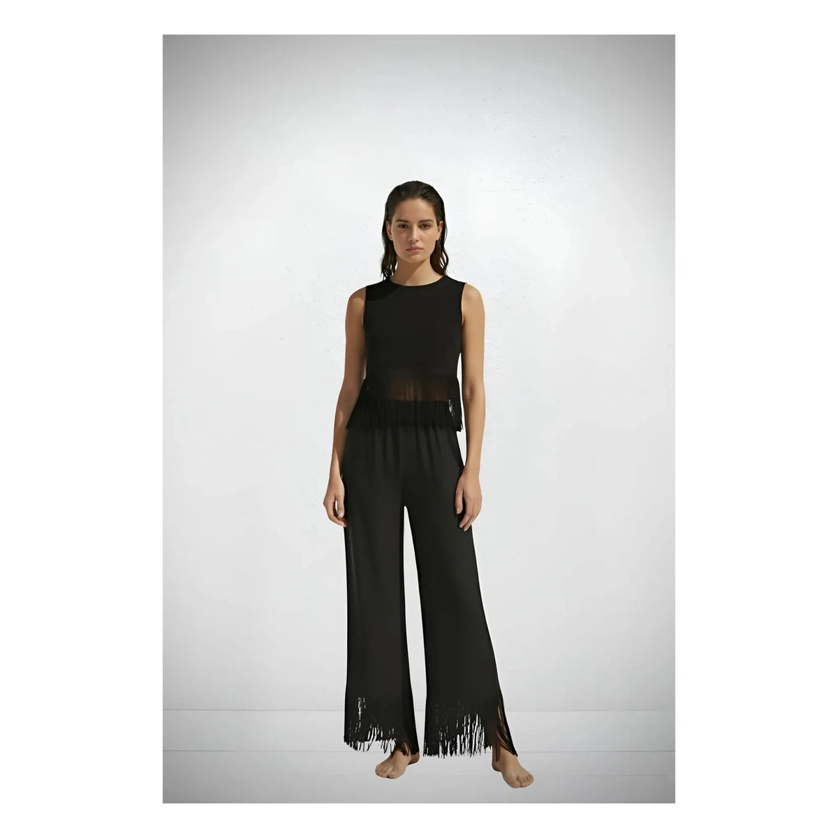 Vanessa Sposi - Linen Fringed Top | Black